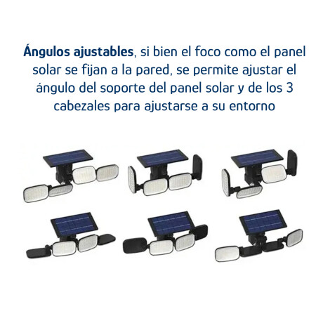Foco Solar de Pared Ajustable 4 Luces Led c/Sensor y Control Negro