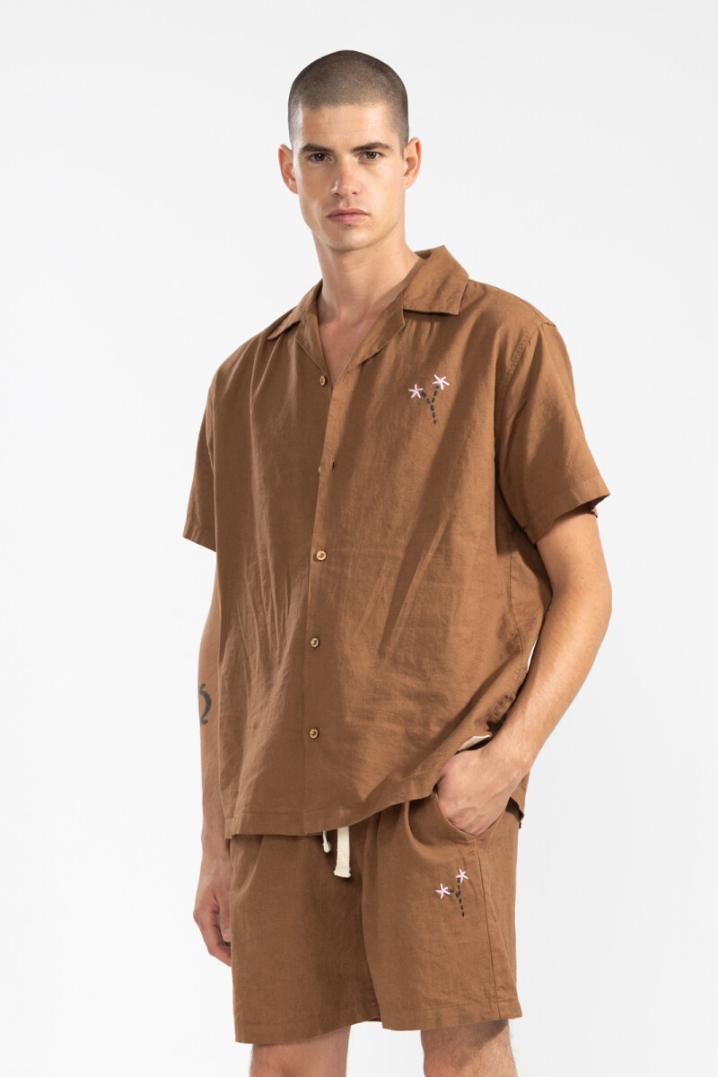 FLORAL CAMP-COLLAR BOXY SHIRT Clay
