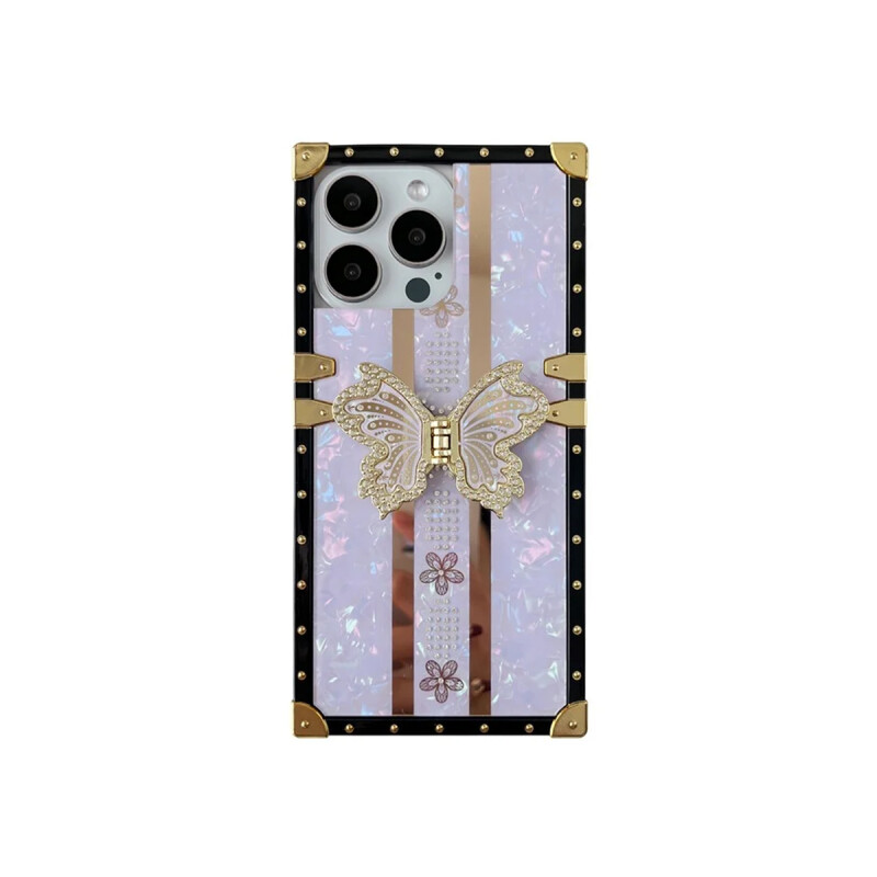 Protector para iPhone 16 Pro diseño mariposa soporte púrpura Protector Para Iphone 16 Pro Diseño Mariposa Soporte Púrpura