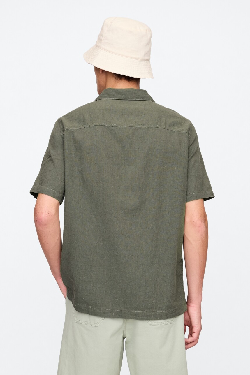 Camisa De Lino Manga Corta Hombre Mesculen Green