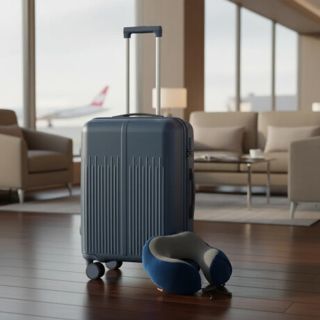 Set Valija Mediana Rígida + Almohadón Cervical Memoria Azul Azul