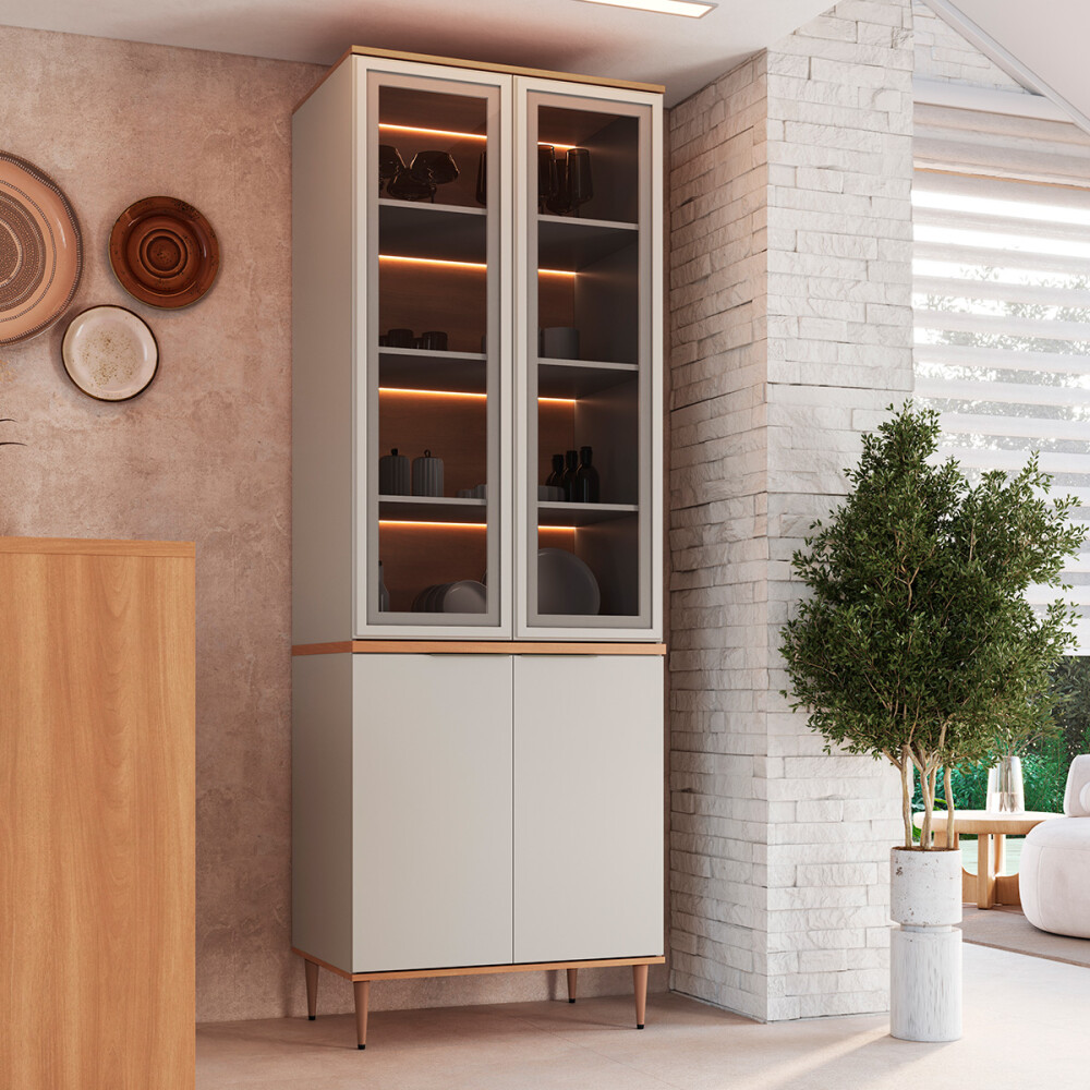 Módulo superior complementario ALICE 0,80 m, 2 puertas de vidrio, color Arenas Módulo Superior Complementario Alice 0,80 M, 2 Puertas De Vidrio, Color Arenas