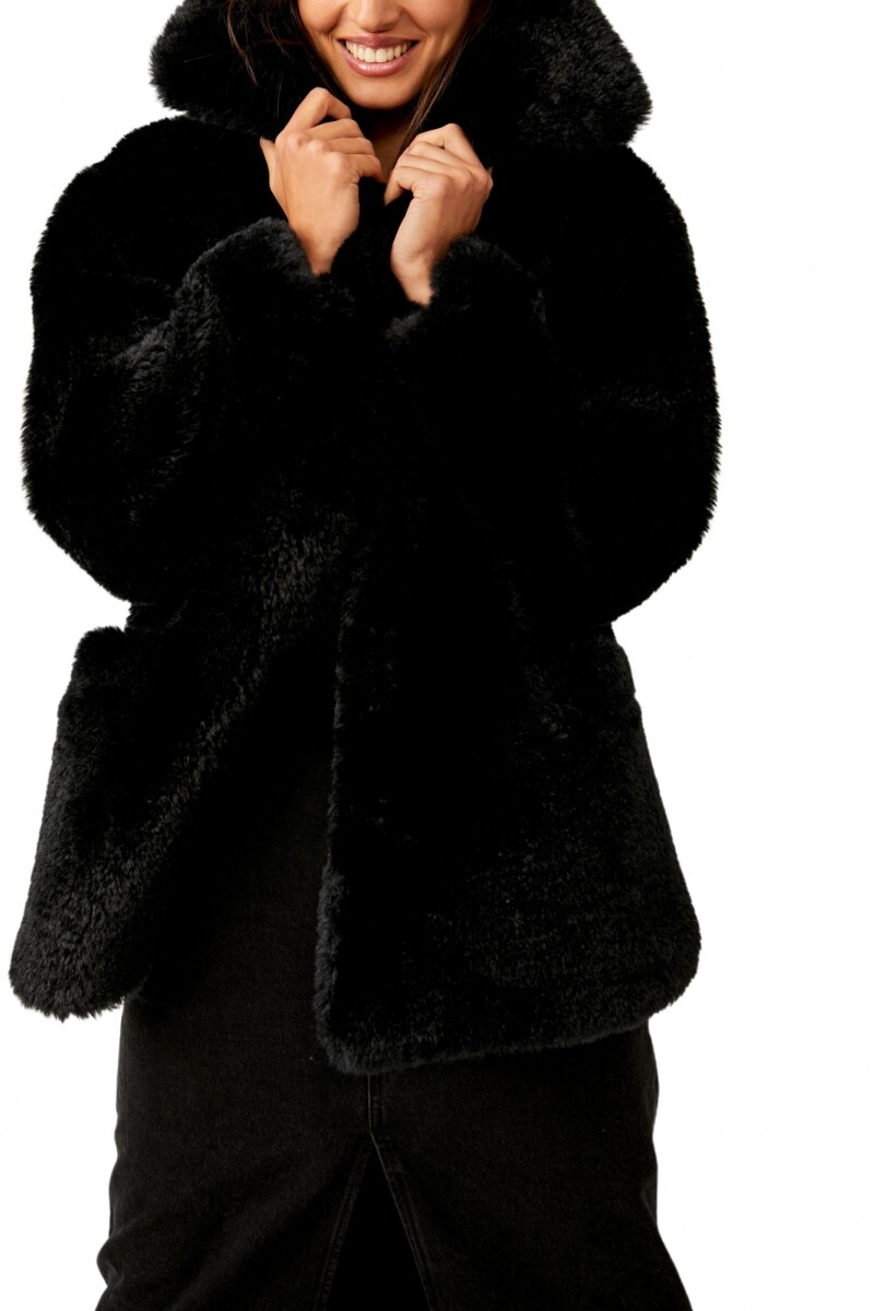 PRETTY PERFECT FUR PEACOAT Negro