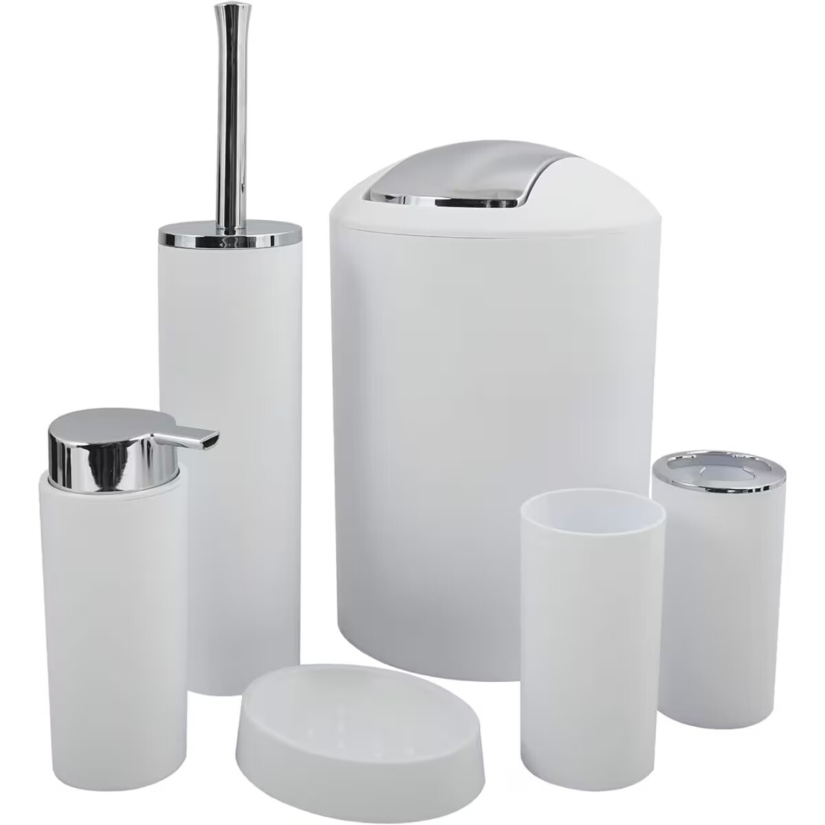 Set De Baño 6 Pz Blanco Y Cromo (papelera-dispensadores) 