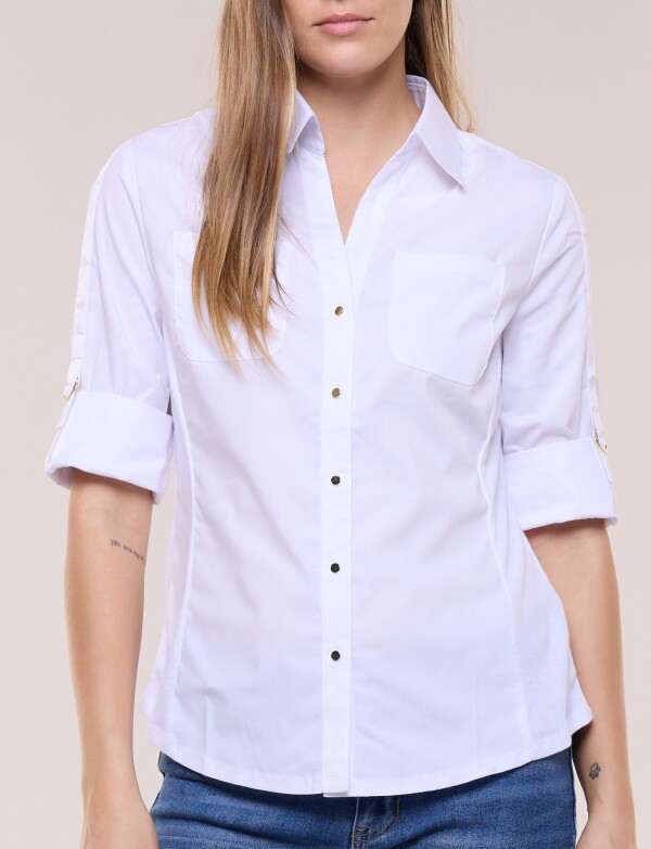 Camisa Algodon Con Laterales Elastizados BLANCO