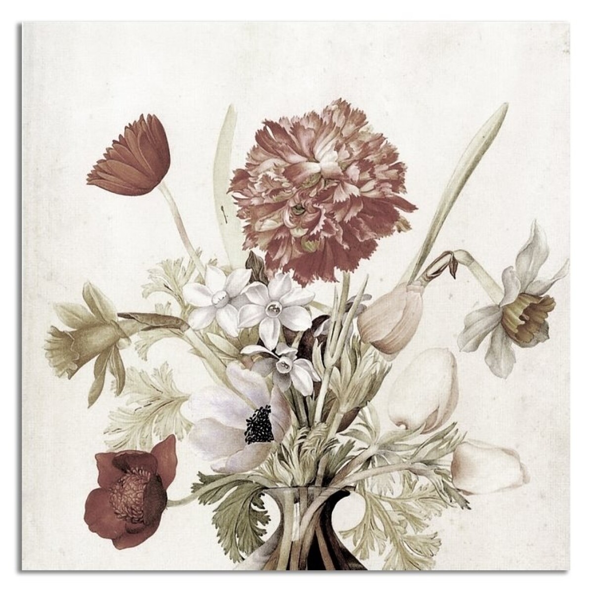 CUADRO CANVAS 30x30cm FLORES BEIGE 1 