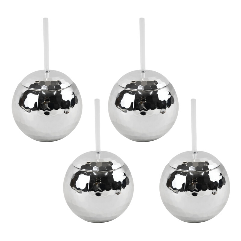 Set x4 Vaso con sorbito Disco Bola PLATEADO
