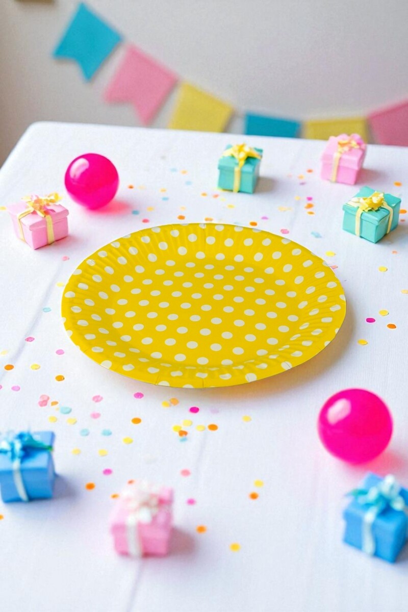 Plato 18 cm. diametro paquete x 10 - AMARILLO LUNARES 
