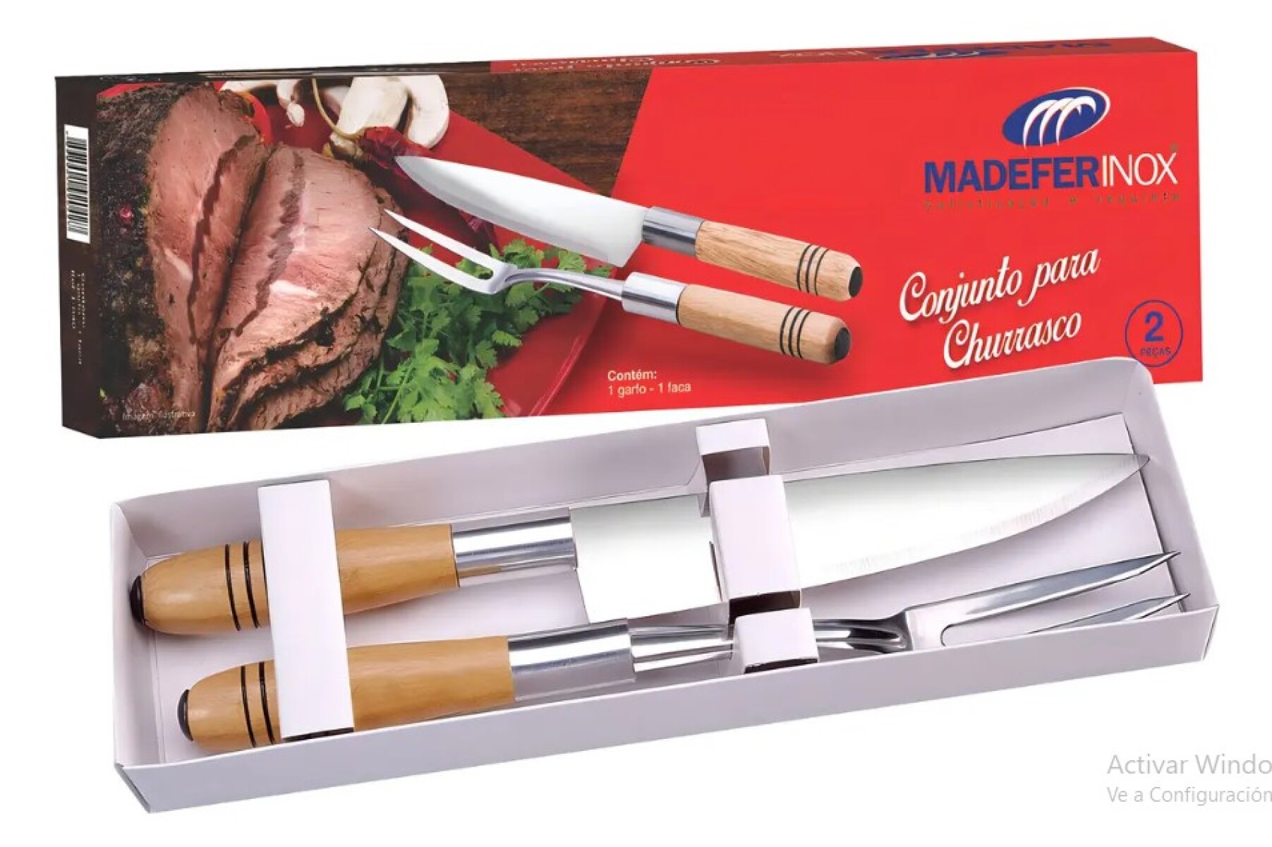Juego de Asado Madefer 2 Piezas Cuchillo y Tenedor Acero Inoxidable 