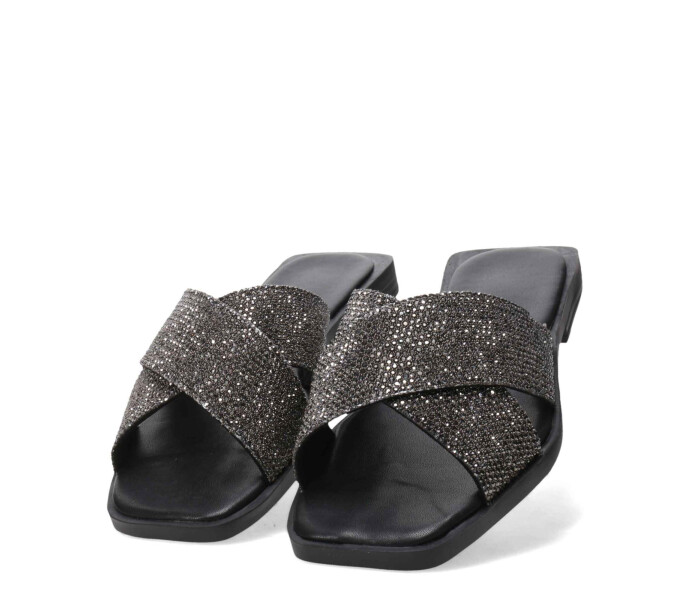 Sandalias de Mujer Bottero con Tiras Cruzadas de Brillos Negro