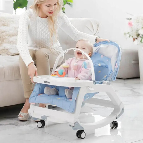 Silla 5 en 1 Bebé Mecedora Ruedas Comedor Sonido Interactivo Celeste