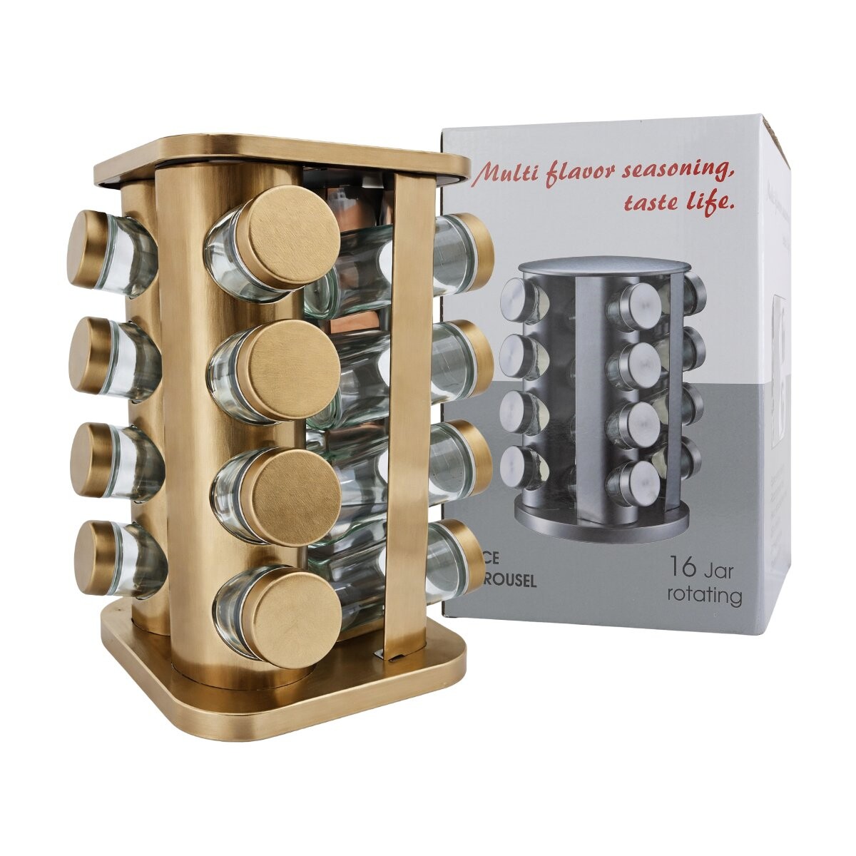 Especiero metal con 16 frascos de vidrio 