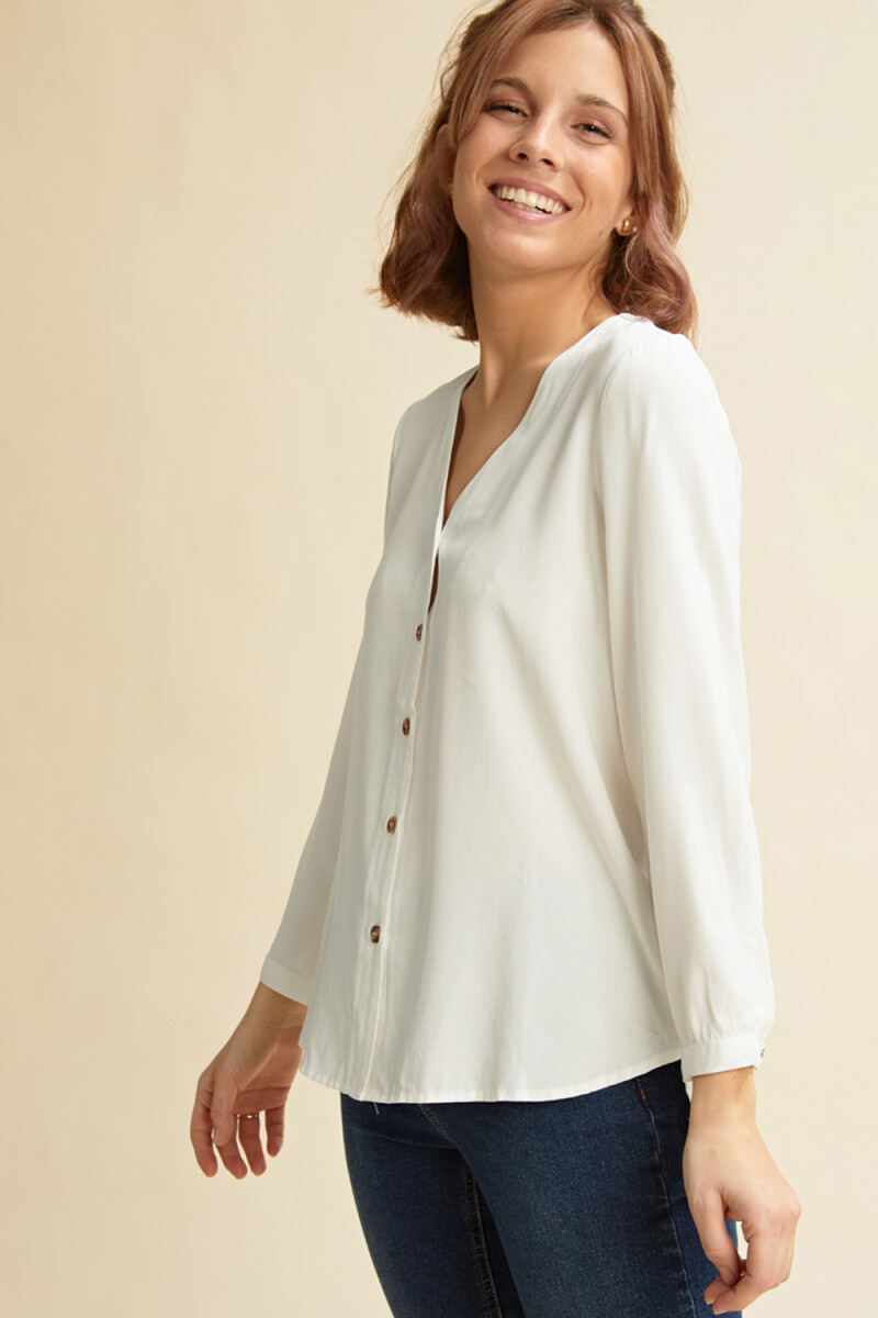 Blusa manga larga escote V Blanco