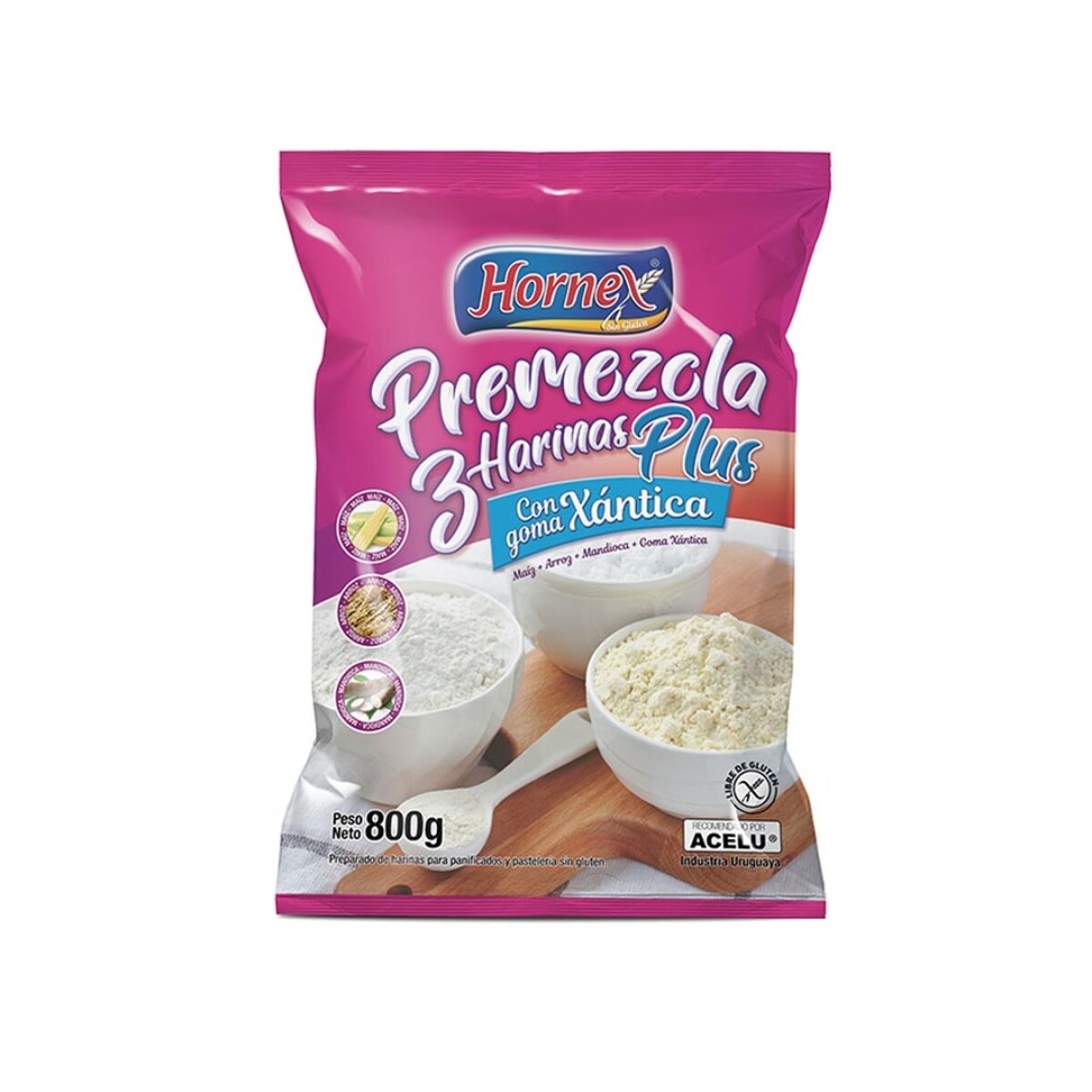 PREMEZCLA 3 HARINAS PLUS SIN GLUTEN HORNEX 800G 