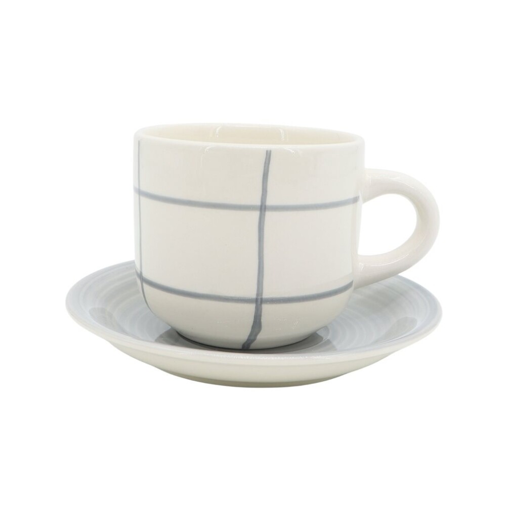 Taza de Té Quadra con Plato de Cerámica 350 ml Blanco/Gris TAZA TE 350ML C/PLATO CERAMICA QUADRA BLANCO/GRIS