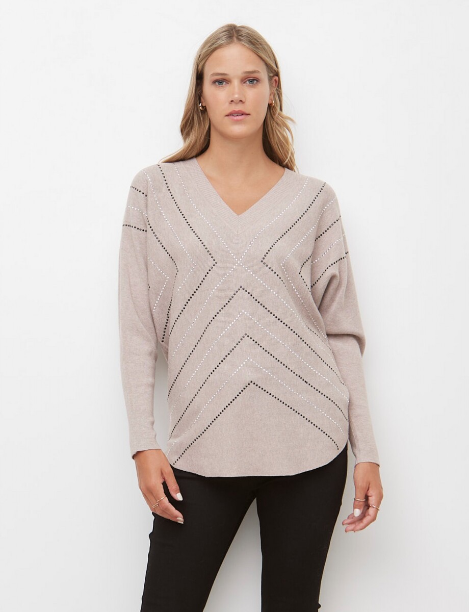 Buzo Escote Tachas - Beige 