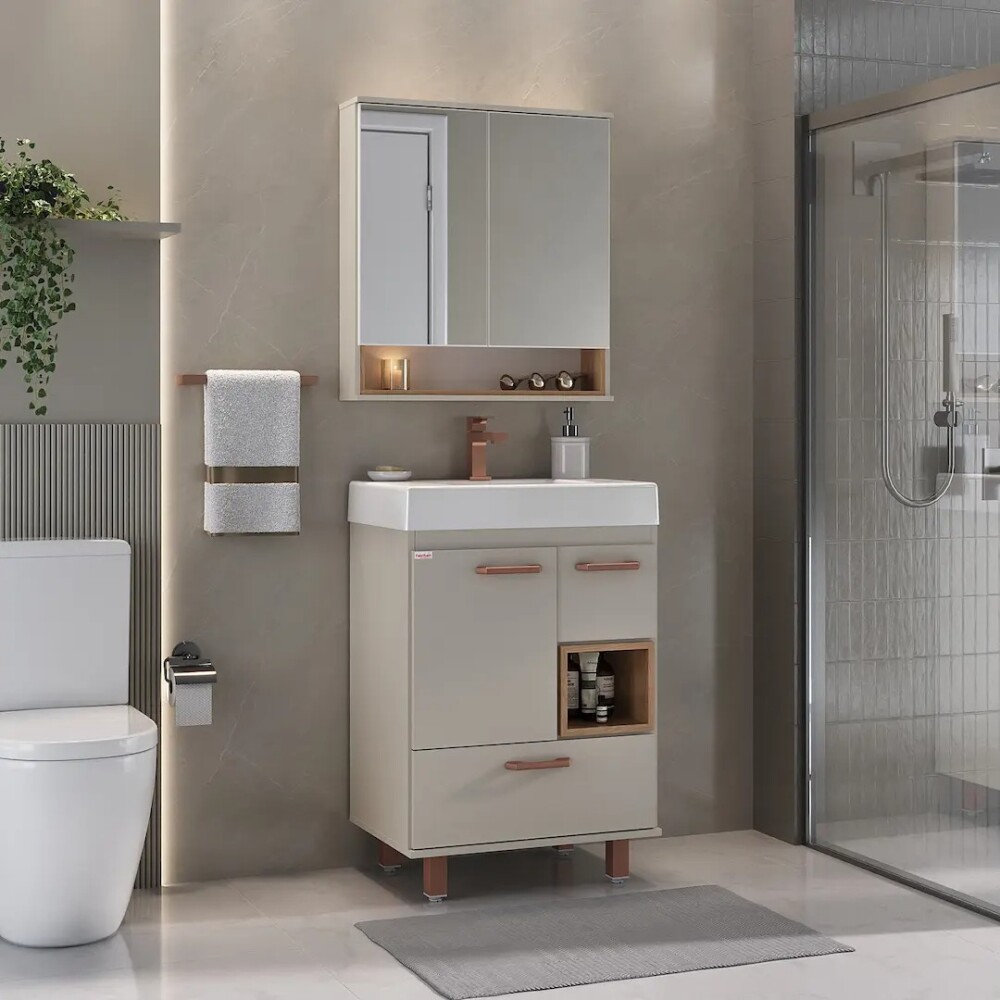 MUEBLE DE BAÑO MODELO MARIANA CON PIES 60 COLOR NUDE CON CATEDRAL Mueble De Baño Modelo Mariana Con Pies 60 Color Nude Con Catedral