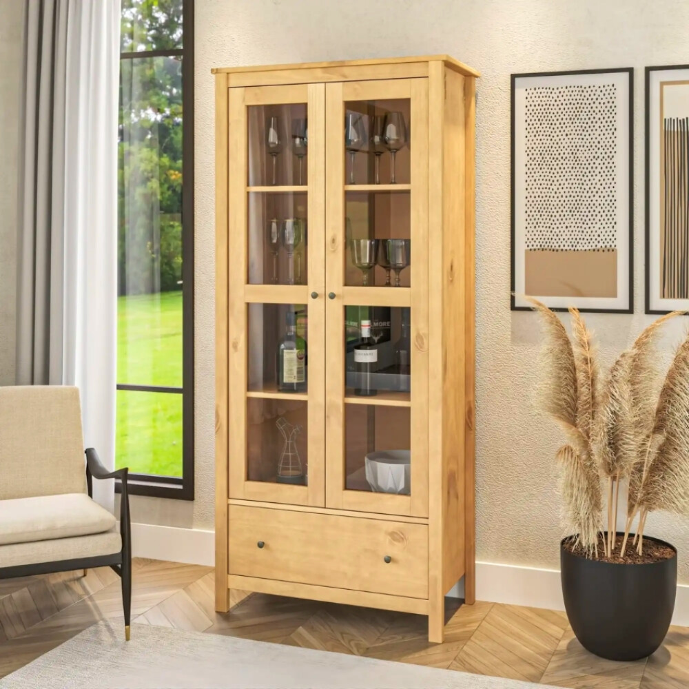 Cristalero 2 Puertas 1 Cajón Material Natural - Mari Miel