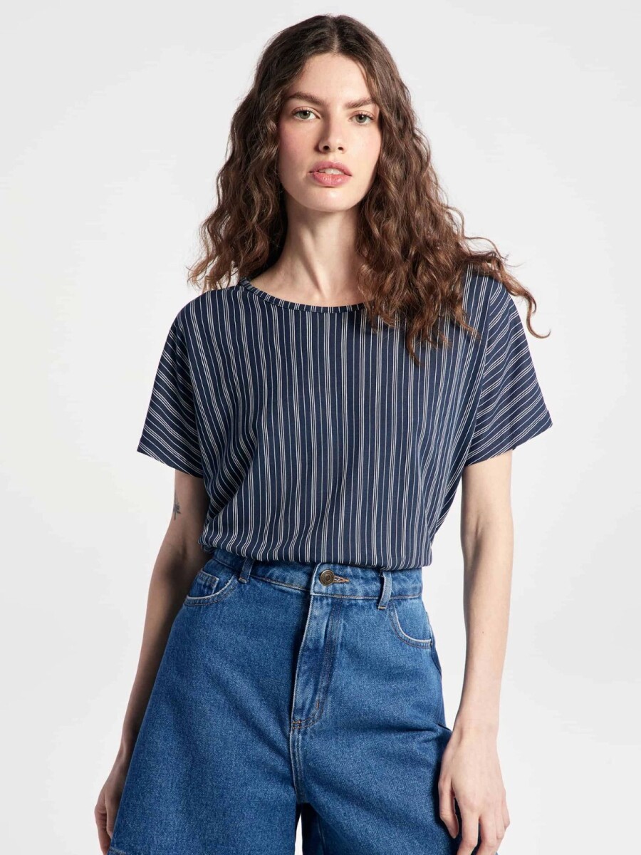 BLUSA ESTAMPADA DE MANGA CORTA - AZUL 