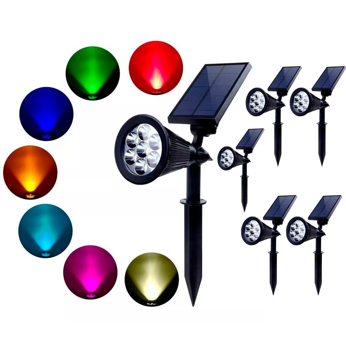 Foco Estaca Amurable x6 Luz Led Solar RGB Colores Jardin 