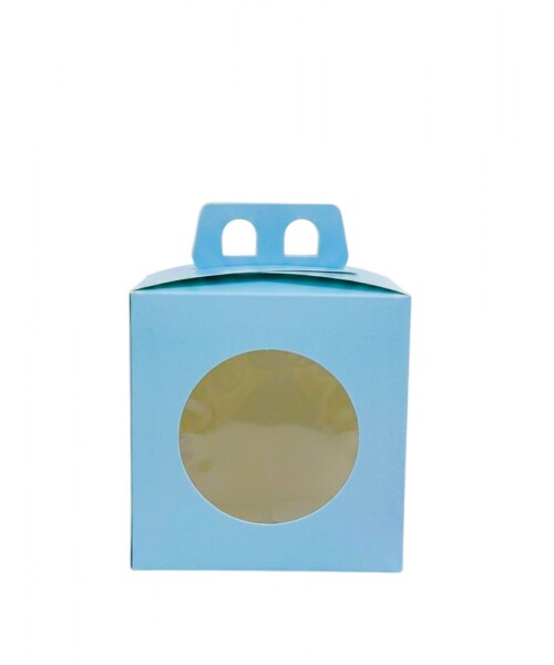 Caja 13x13x12 con visor + asa. CELESTE