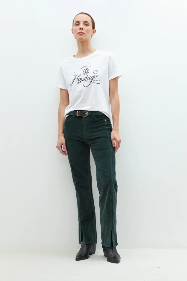 Pantalón Donna de pana con tajos verde petroleo