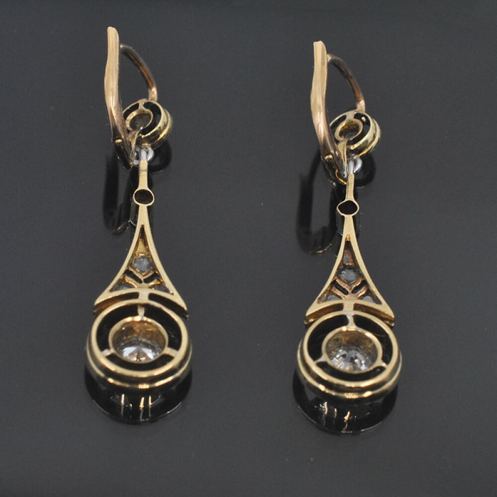 Caravanas antiguas en oro 18k con brillantes y diamantes Caravanas antiguas en oro 18k con brillantes y diamantes