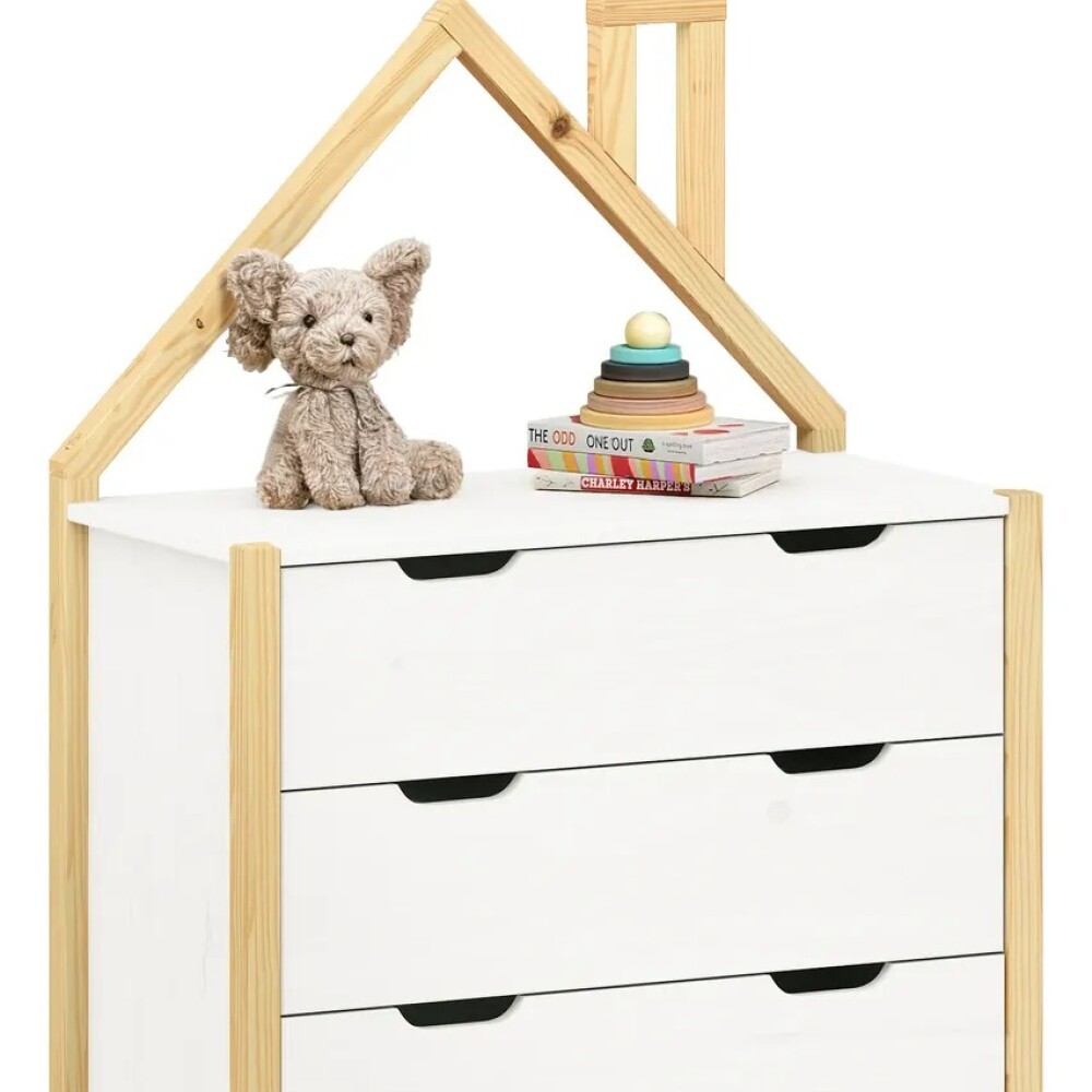 COMODA CAJONERA 3 CAJONES MADERA MACIZA DORMITORIO MADERA / BLANCO