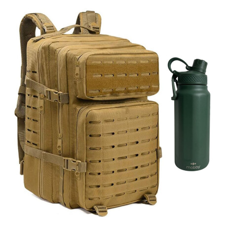 Set de Mochila Táctica Militar + Botella Térmica Mobby 750Ml Caqui