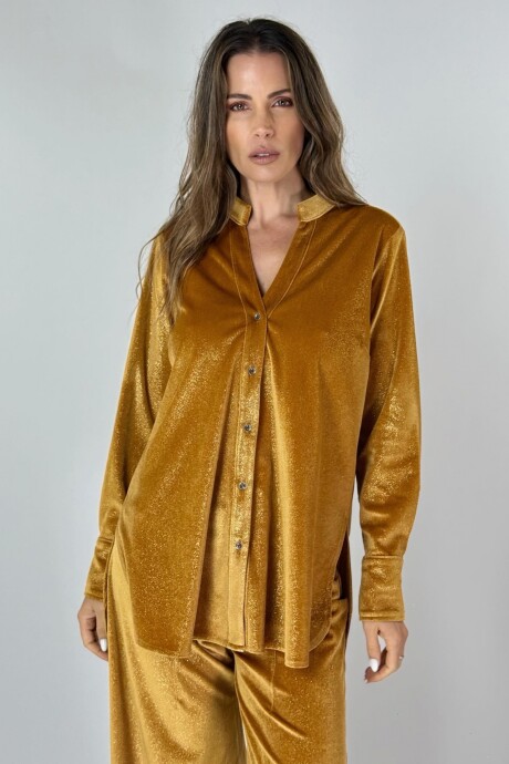 CAMISA VELVET ORNELLA Mostaza Con Brillo
