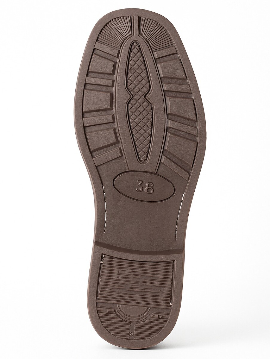 Bota cuero caña larga suela de goma - Negro 