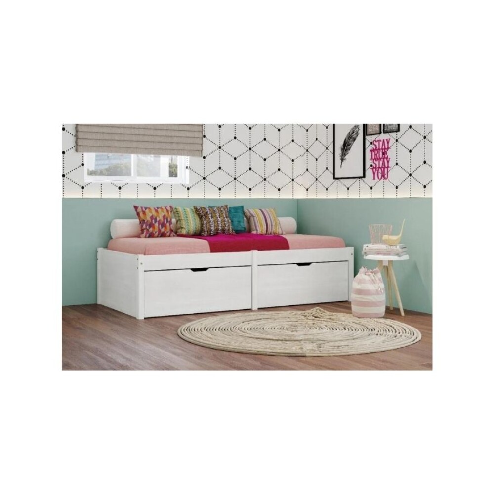 Cama Madera Maciza Con Cajones - 1 plaza - Linea beauty Blanco