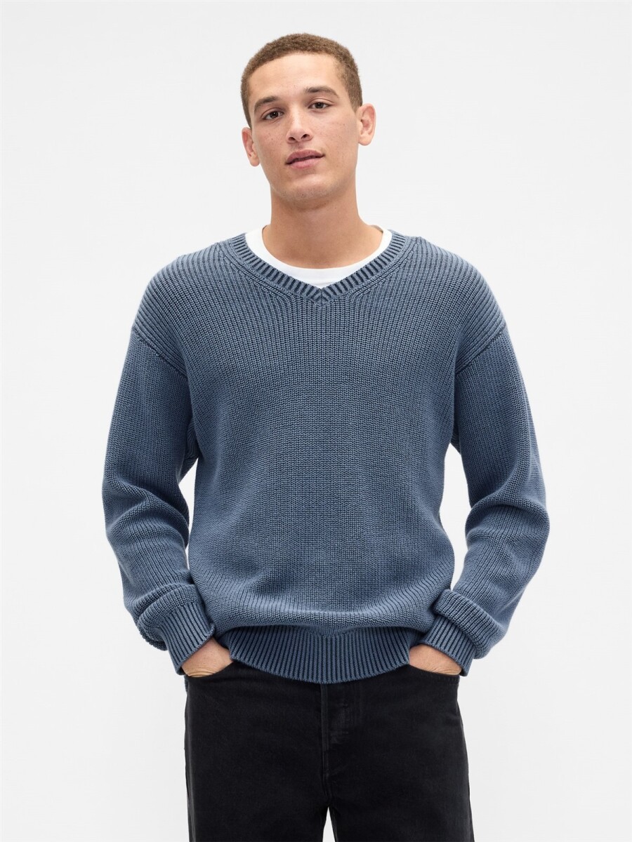 Buzo Cuello V Rib Hombre - Bainbridge Blue 