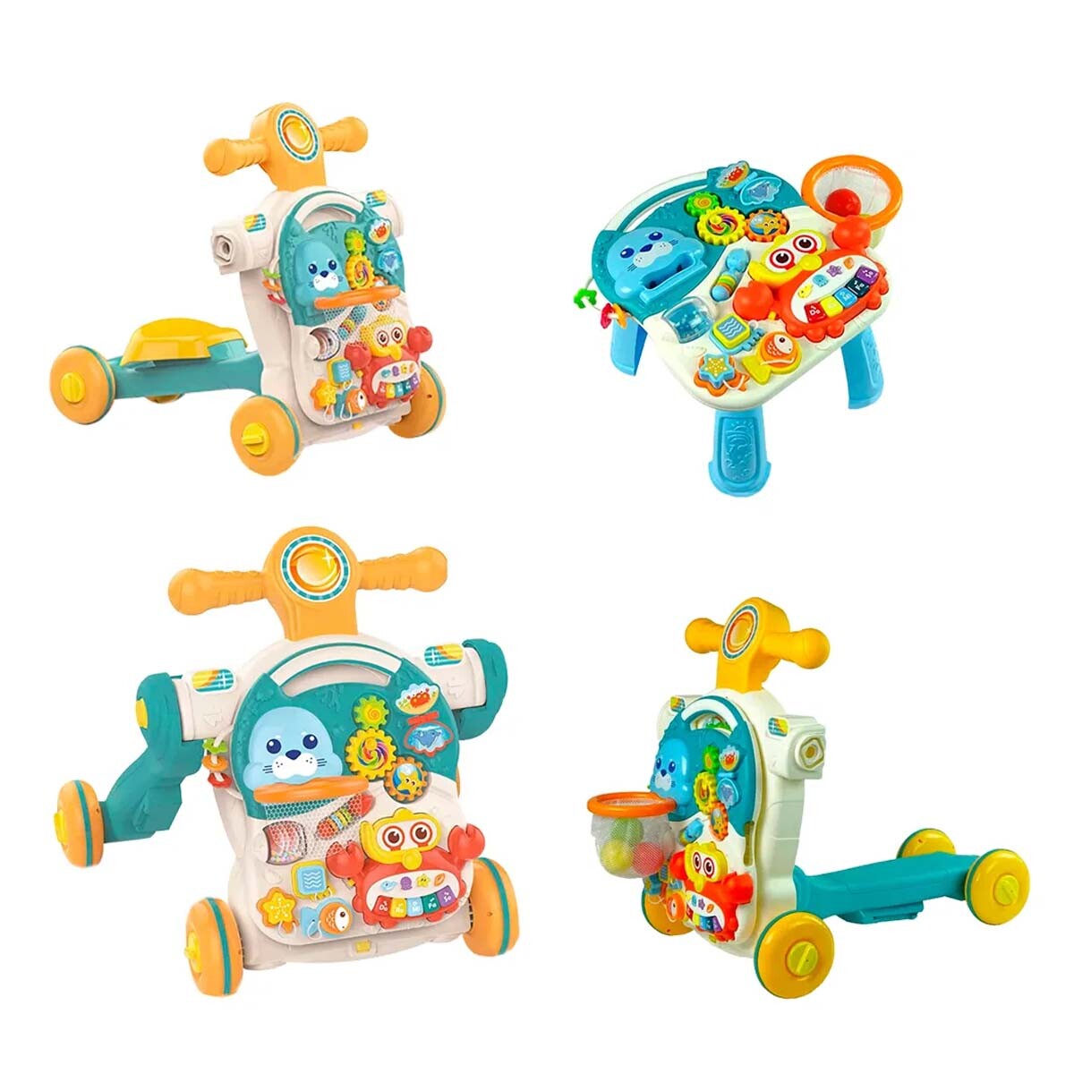 Caminador 4en1 Monopatín Buggy Mesa de Juegos Música Huanger - Verde 