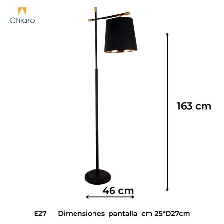 Luminaria de pie pantalla negra y detalles en madera E27 163cm Luminaria de pie pantalla negra y detalles en madera E27 163cm