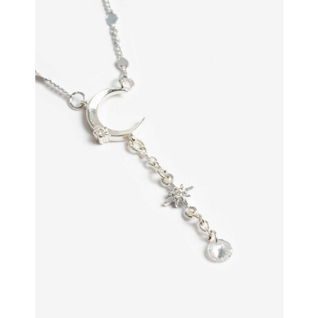 Collar Luna Con Cubic Zirconia Plateado