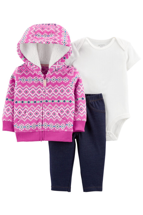 Set tres piezas con campera con felpa, pantalón y body Sin color