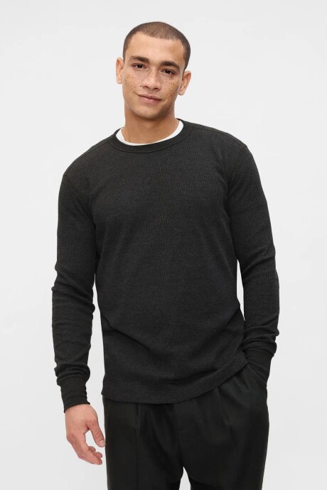 Remera Waffle Manga Larga Hombre Charcoal Heather
