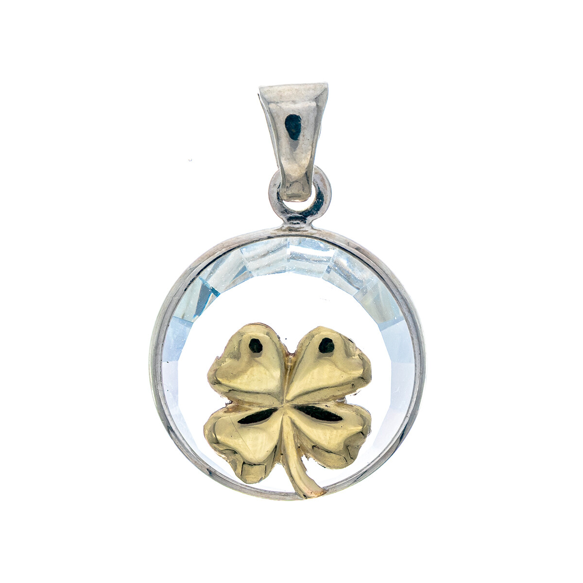 Colgante de plata 925, double en oro 18 ktes y cristal, TREBOL. 