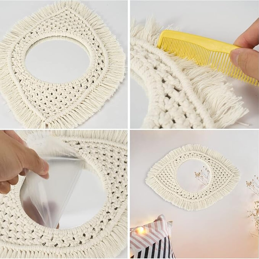Espejo Tejido En Macrame Con Diseño De Ojo Grande