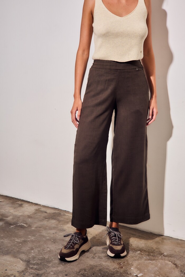 Pantalón Con Lino Oliva