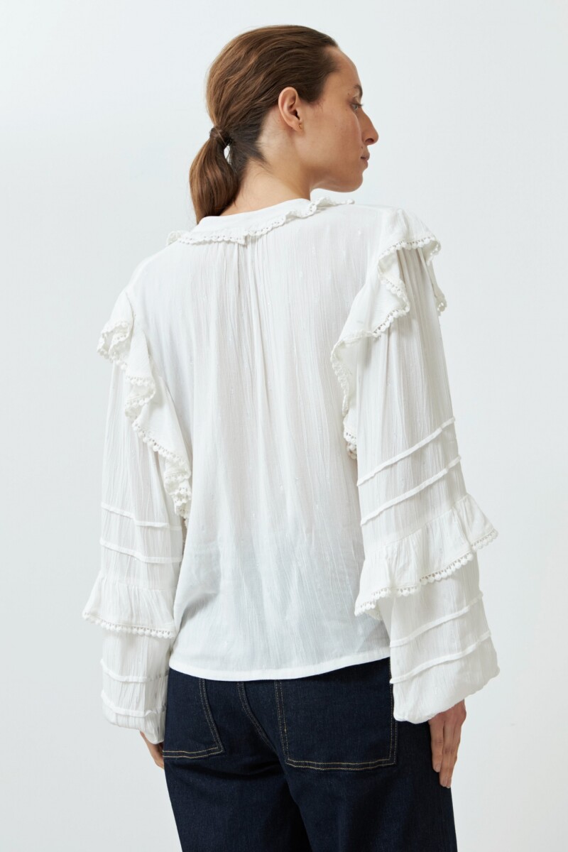 Blusa bambula con volados crudo