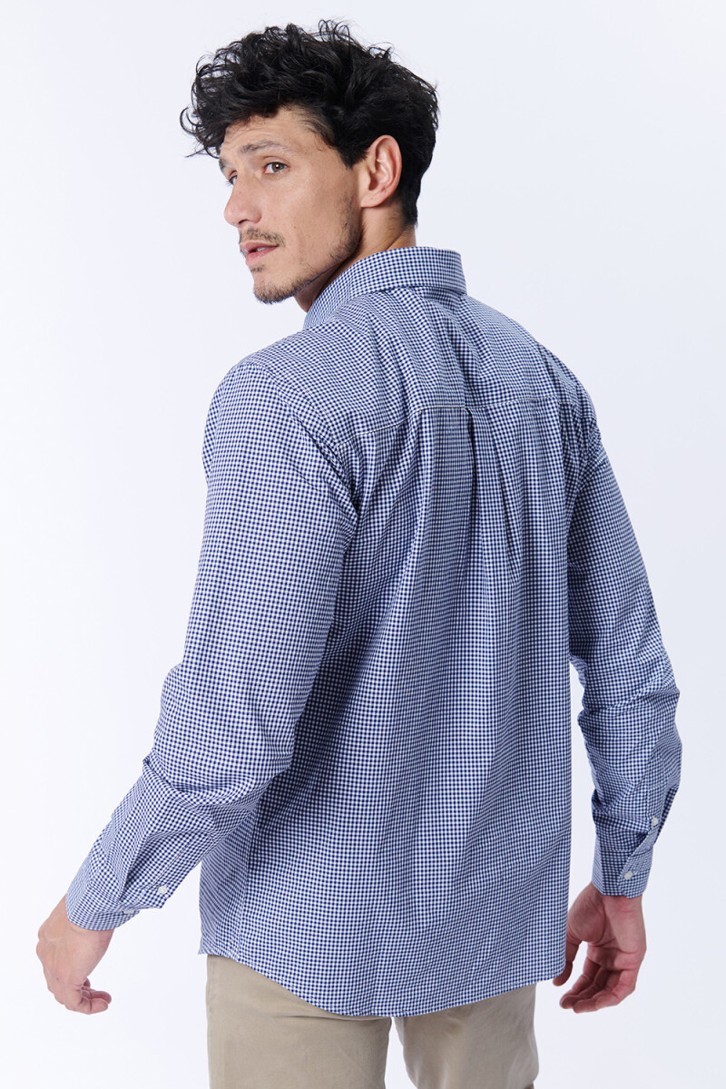 Camisa Manga Larga Formal Cuadros Azul y Blanco