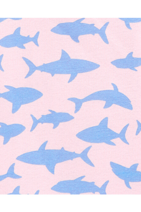 Pijama cuatro piezas de algodón, dos remeras, dos shorts, diseño tiburones Sin color