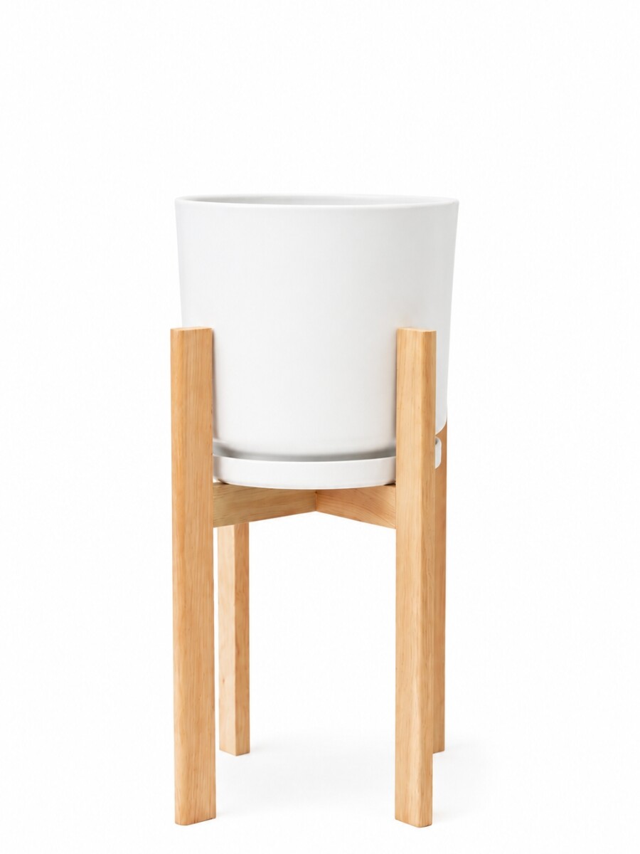 MACETA CERAMICA GRANDE CON SOPORTE ALTO BLANCA