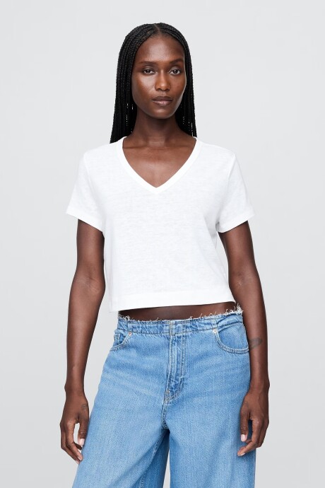 Remera Lino Crop Manga Corta Mujer Fresh White