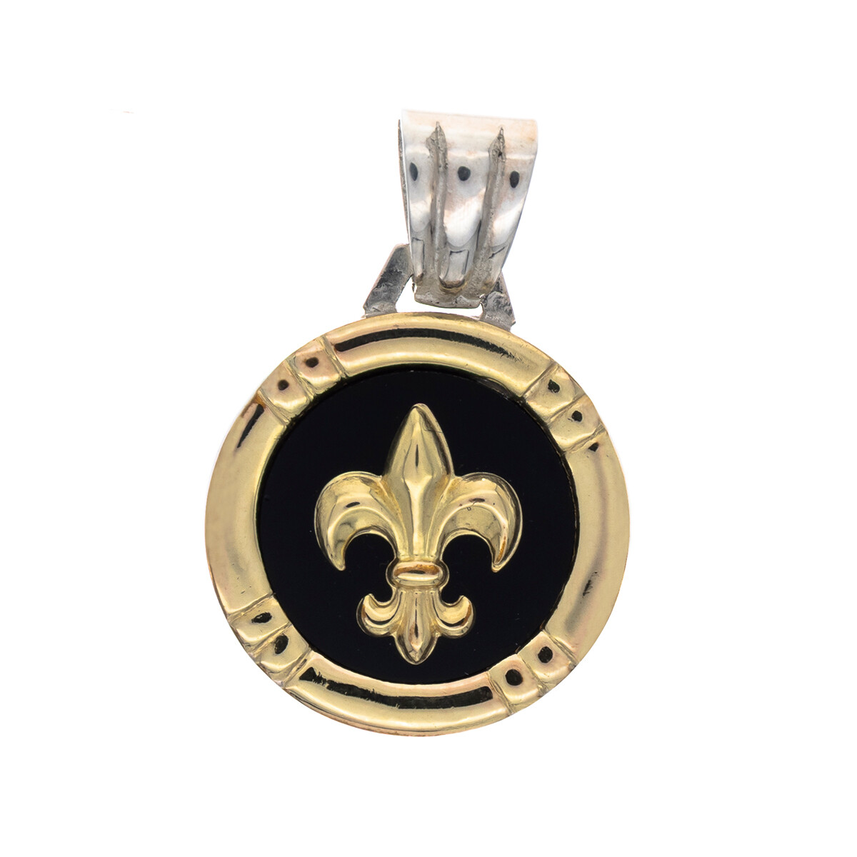 Colgante de plata 925, double en oro 18ktes y onix, FLOR DE LIS. 