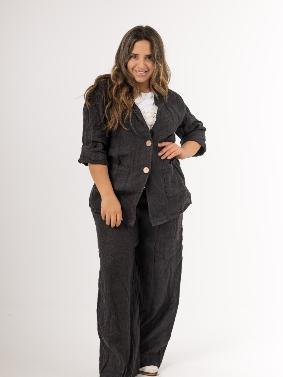 Conjunto blazer y palazo 100% lino Made in Italy Negro