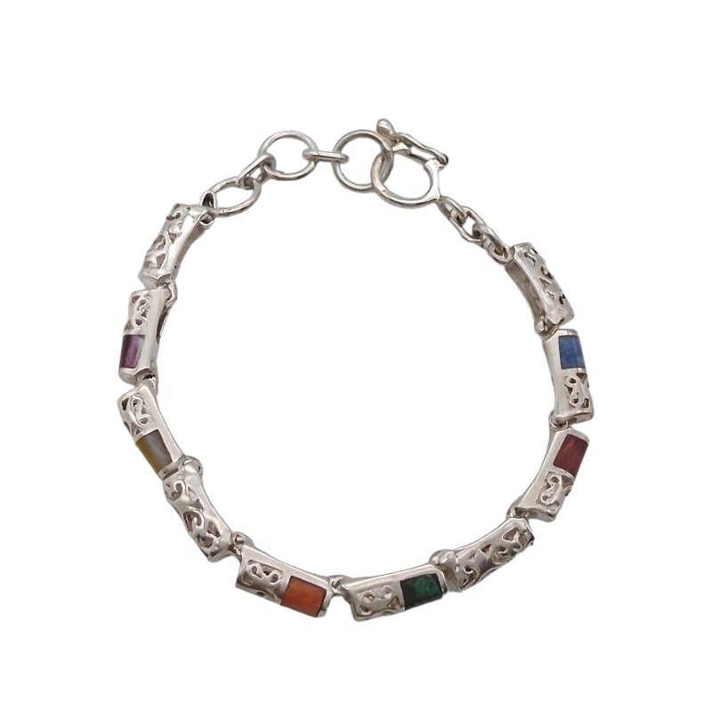 Pulsera calada-Plata peruana 950-Piedras varias-PU3012 conpiedra