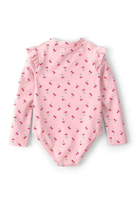 Malla de baño 1 pieza manga larga con protección UPF 50+, rosada, diseño cerezas. Talles 2-5T Malla de baño 1 pieza manga larga con protección UPF 50+, rosada, diseño cerezas. Talles 2-5T